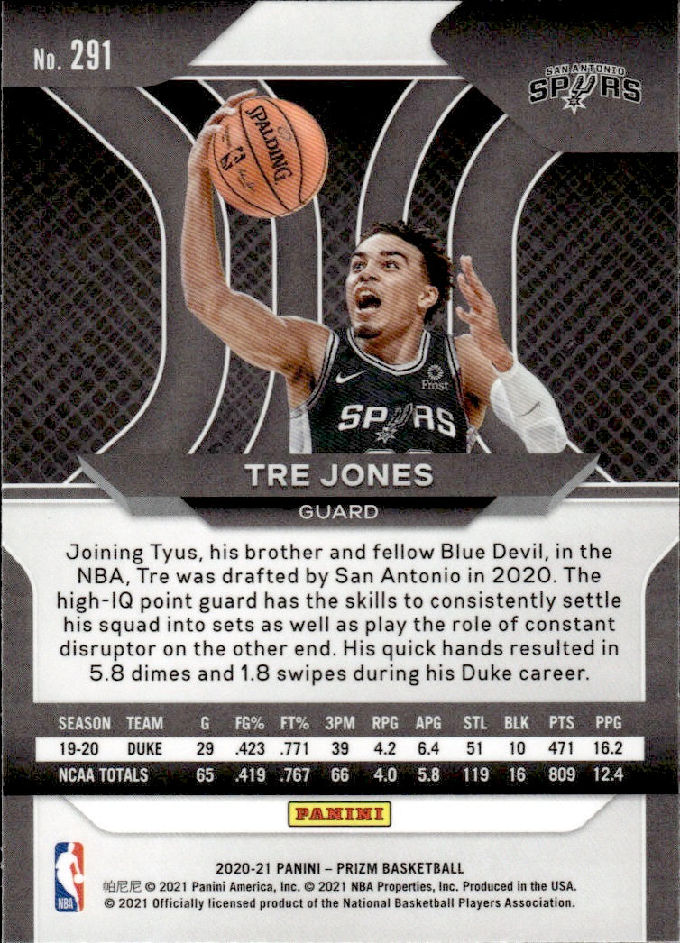 2020-21 Panini Prizm Basketball #291 Tre Jones - San Antonio Spurs