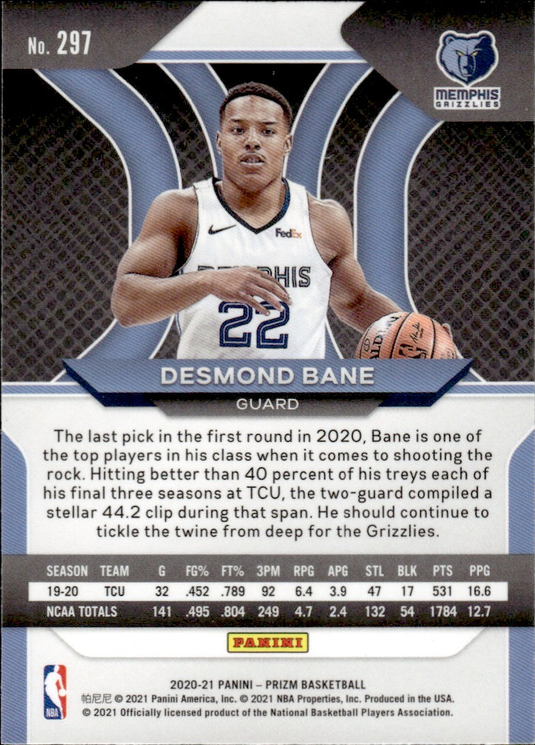 2020-21 Panini Prizm Basketball #297 Desmond Bane - Memphis Grizzlies