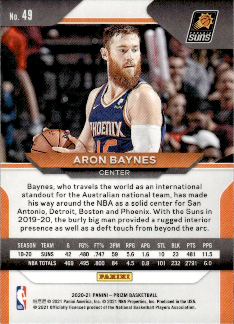 2020-21 Panini Prizm Basketball - Base #49 Aron Baynes - Phoenix Suns