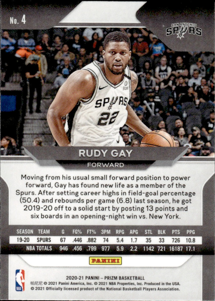 2020-21 Panini Prizm Basketball #4 Rudy Gay - San Antonio Spurs