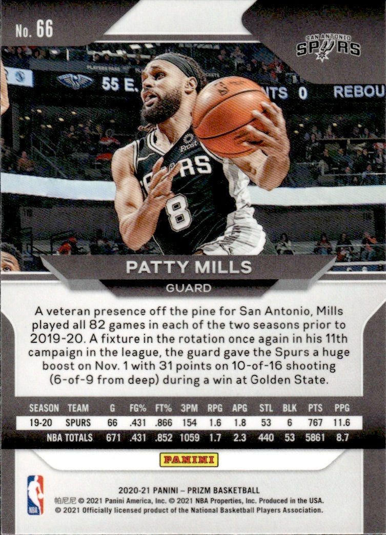 2020-21 Panini Prizm Basketball #66 Patty Mills - San Antonio Spurs