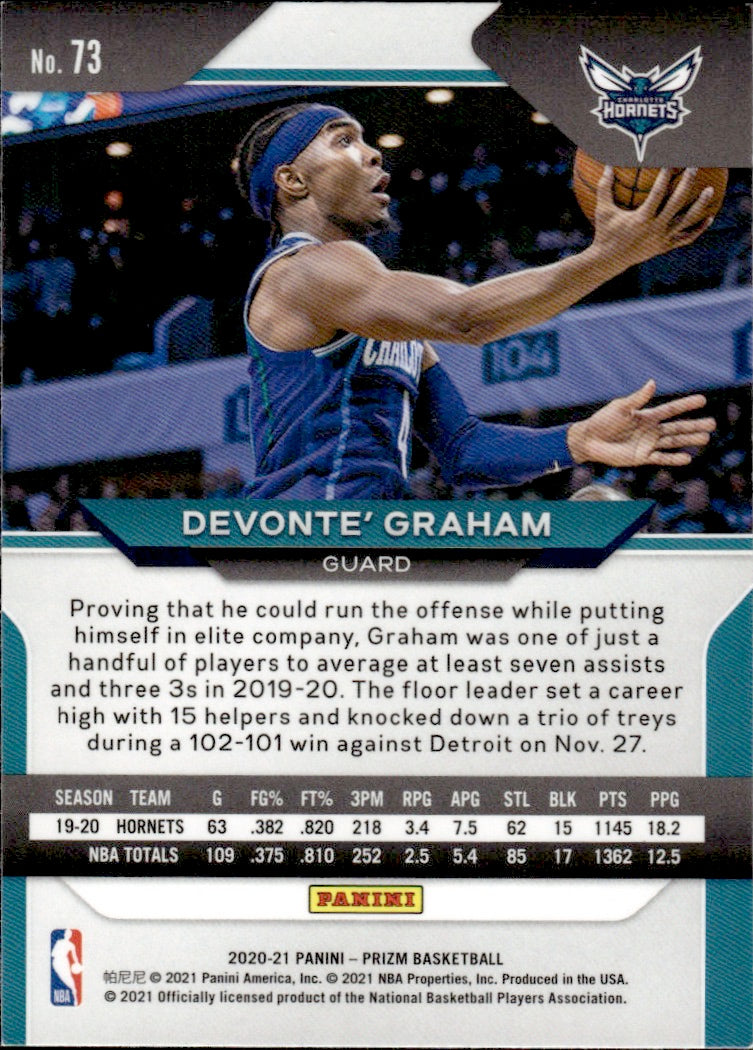 2020-21 Panini Prizm Basketball #73 Devonte Graham - Charlotte Hornets