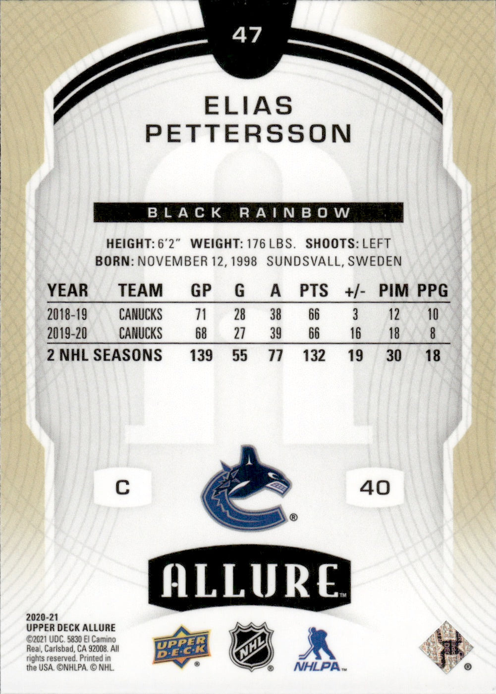 2020-21 Upper Deck Allure Hockey - Base - Black Rainbow #47 Elias Pettersson - Vancouver Canucks