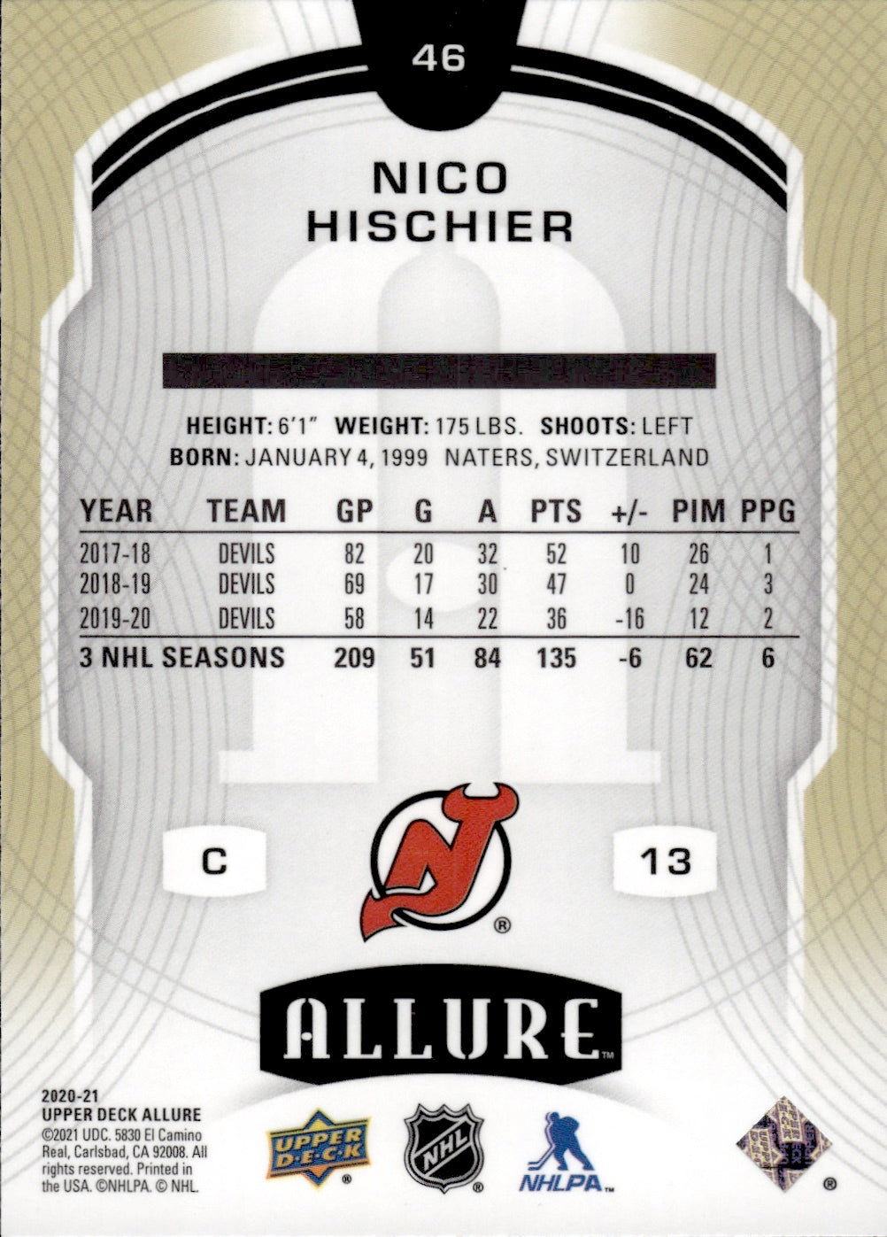 2020-21 Upper Deck Allure Hockey - Base #46 Nico Hischier - New Jersey Devils