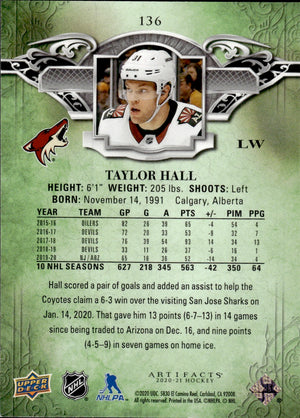 2020-21 Upper Deck Artifacts Pink /30 #136 Taylor Hall - Arizona Coyotes