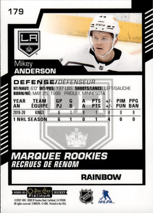 2020-21 Upper Deck O-Pee-Chee Platinum Hockey - Base - Marquee Rookies - Rainbow #179 Mikey Anderson - Los Angeles Kings