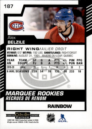 2020-21 Upper Deck O-Pee-Chee Platinum Hockey - Base - Marquee Rookies - Rainbow #187 Alex Belzile - Montreal Canadiens