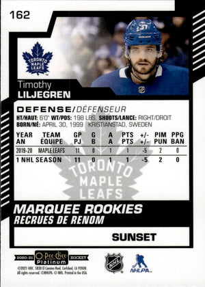 2020-21 Upper Deck O-Pee-Chee Platinum Hockey - Base - Marquee Rookies - Sunset #162 Timothy liljegren - Toronto Maple Leafs