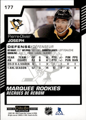 2020-21 Upper Deck O-Pee-Chee Platinum Hockey - Base - Marquee Rookies #177 Pierre-Olivier Joseph - Pittsburgh Penguins