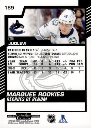 2020-21 Upper Deck O-Pee-Chee Platinum Hockey - Base - Marquee Rookies #189 Olli Juolevi - Vancouver Canucks