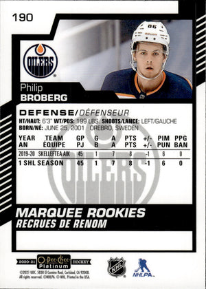 2020-21 Upper Deck O-Pee-Chee Platinum Hockey - Base - Marquee Rookies #193 Philip Broberg - Edmonton Oilers