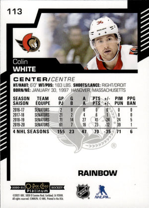 2020-21 Upper Deck O-Pee-Chee Platinum Hockey - Base - Rainbow #113 Colin White - Ottawa Senators