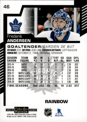 2020-21 Upper Deck O-Pee-Chee Platinum Hockey - Base - Rainbow #46 Frederik Anderson - Toronto Maple Leafs