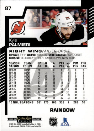 2020-21 Upper Deck O-Pee-Chee Platinum Hockey - Base - Rainbow #87 Kyle Palmieri - New Jersey Devils