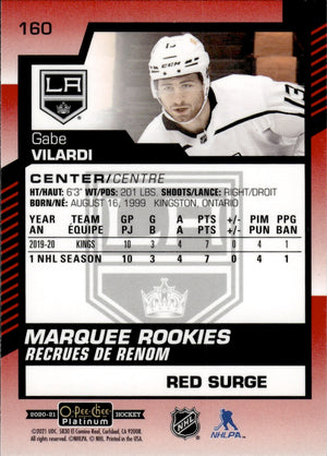 2020-21 Upper Deck O-Pee-Chee Platinum Hockey - Base - Red Surge - Marquee Rookies #160 Gabe Vilardi - Los Angeles Kings