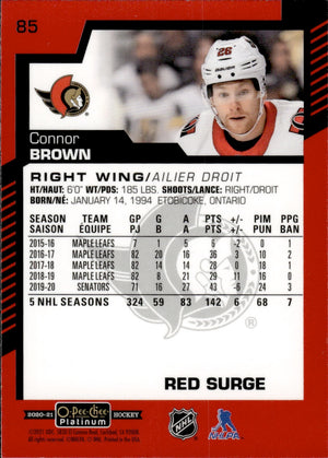 2020-21 Upper Deck O-Pee-Chee Platinum Hockey - Base - Red Surge #85 Connor Brown - Ottawa Senators