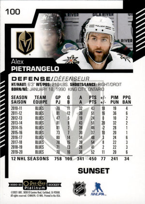 2020-21 Upper Deck O-Pee-Chee Platinum Hockey - Base - Sunset #100 Alex Pietrangelo - Vegas Golden Knights