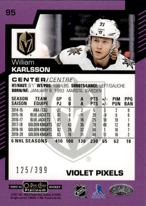 2020-21 Upper Deck O-Pee-Chee Platinum Hockey - Base - Violet Pixels /399 #95 William Karlsson - Vegas Golden Knights