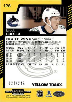 2020-21 Upper Deck O-Pee-Chee Platinum Hockey - Base - Yellow Traxx /249 #126 Brock Boeser - Vancouver Canucks