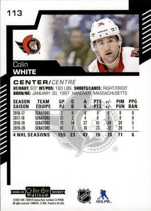 2020-21 Upper Deck O-Pee-Chee Platinum Hockey - Base #113 Colin White - Ottawa Senators