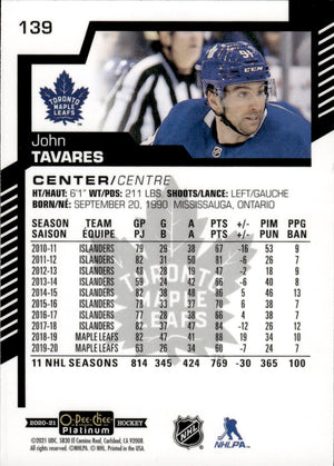 2020-21 Upper Deck O-Pee-Chee Platinum Hockey - Base #139 John Tavares - Toronto Maple Leafs