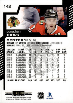 2020-21 Upper Deck O-Pee-Chee Platinum Hockey - Base #142 Jonathan Toews - Chicago Blackhawks