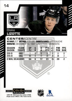 2020-21 Upper Deck O-Pee-Chee Platinum Hockey - Base #14 Blake Lizotte - Los Angles Kings