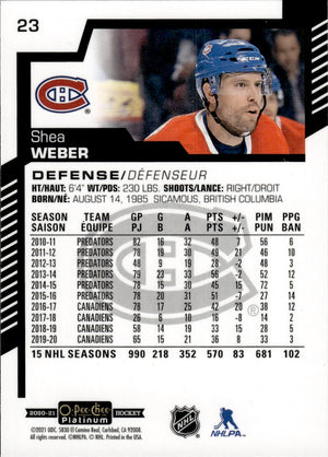 2020-21 Upper Deck O-Pee-Chee Platinum Hockey - Base #23 Shea Webber - Montreal Canadiens