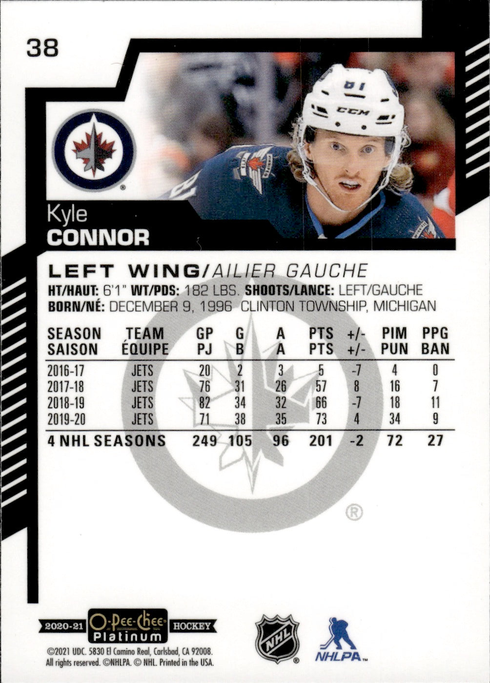 2020-21 Upper Deck O-Pee-Chee Platinum Hockey - Base #38 Kyle Connor - Winnipeg Jets