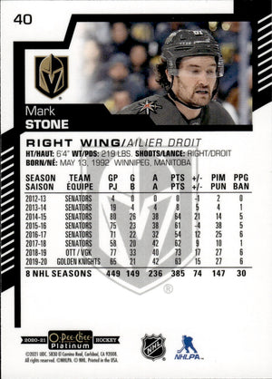 2020-21 Upper Deck O-Pee-Chee Platinum Hockey - Base #40 Mark Stone - Vegas Golden Knights