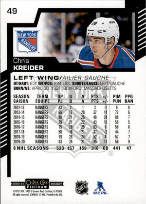 2020-21 Upper Deck O-Pee-Chee Platinum Hockey - Base #49 Chris Kreider - New York Rangers