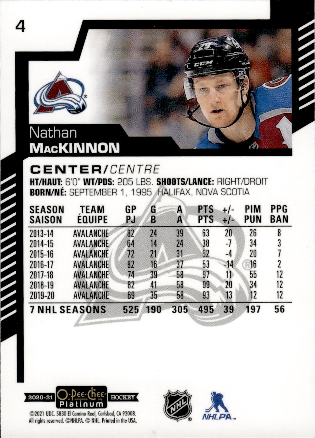 2020-21 Upper Deck O-Pee-Chee Platinum Hockey - Base #4 Nathan MacKinnon - Colorado Avalanche