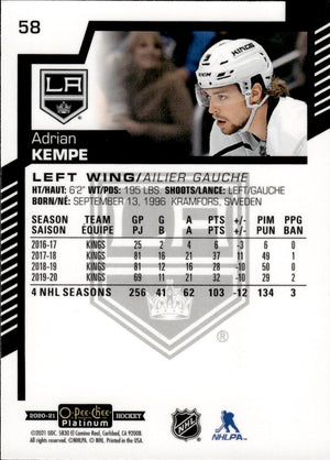 2020-21 Upper Deck O-Pee-Chee Platinum Hockey - Base #58 Adrian Kempe - Los Angles Kings