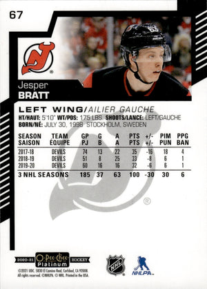 2020-21 Upper Deck O-Pee-Chee Platinum Hockey - Base #67 Jesper Bratt - New Jersey Devils