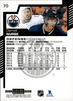 2020-21 Upper Deck O-Pee-Chee Platinum Hockey - Base #70 Darnell Nurse - Edmonton Oilers