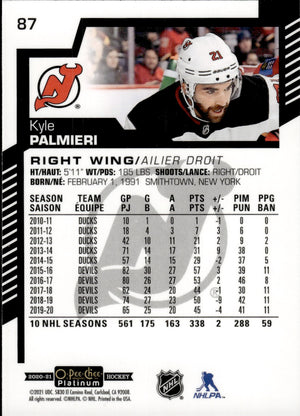 2020-21 Upper Deck O-Pee-Chee Platinum Hockey - Base #87 Kyle Palmieri - New Jersey Devils