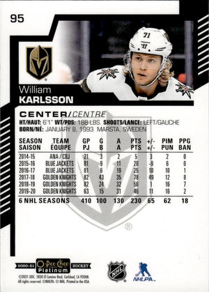 2020-21 Upper Deck O-Pee-Chee Platinum Hockey - Base #95 William Karlsson - Vegas Golden Knights