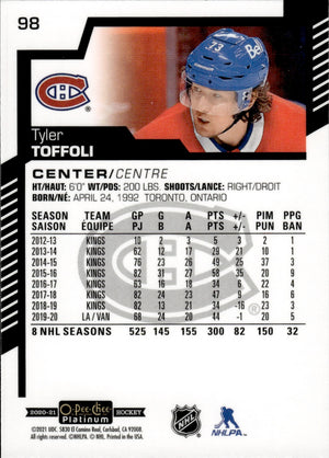 2020-21 Upper Deck O-Pee-Chee Platinum Hockey - Base #98 Tyler Toffoli - Montreal Canadiens