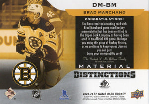 2020-21 Upper Deck SP Game Used Hockey - Distinctions - Material  #DM-BM Brad Marchand - Boston Bruins