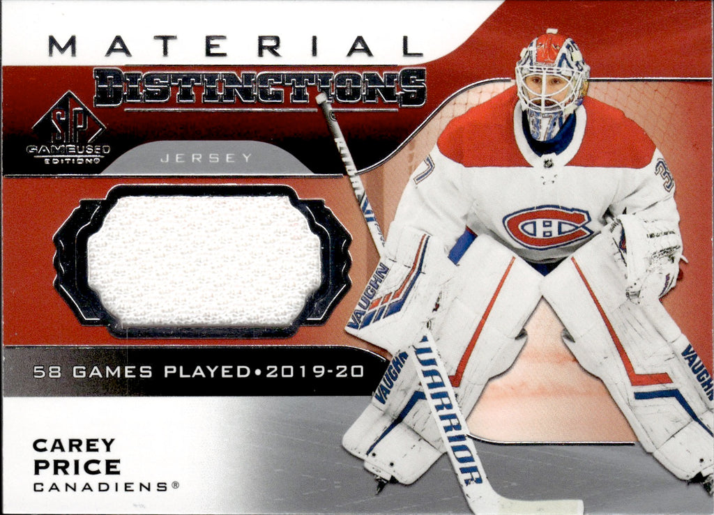 2020-21 Upper Deck SP Game Used Hockey Distinction Material #DM-CP Carey Price - Montreal Canadiens