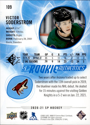 2020-21 Upper Deck SP Hockey Rookie #109 Victor Soderstrom - Arizona Coyotes