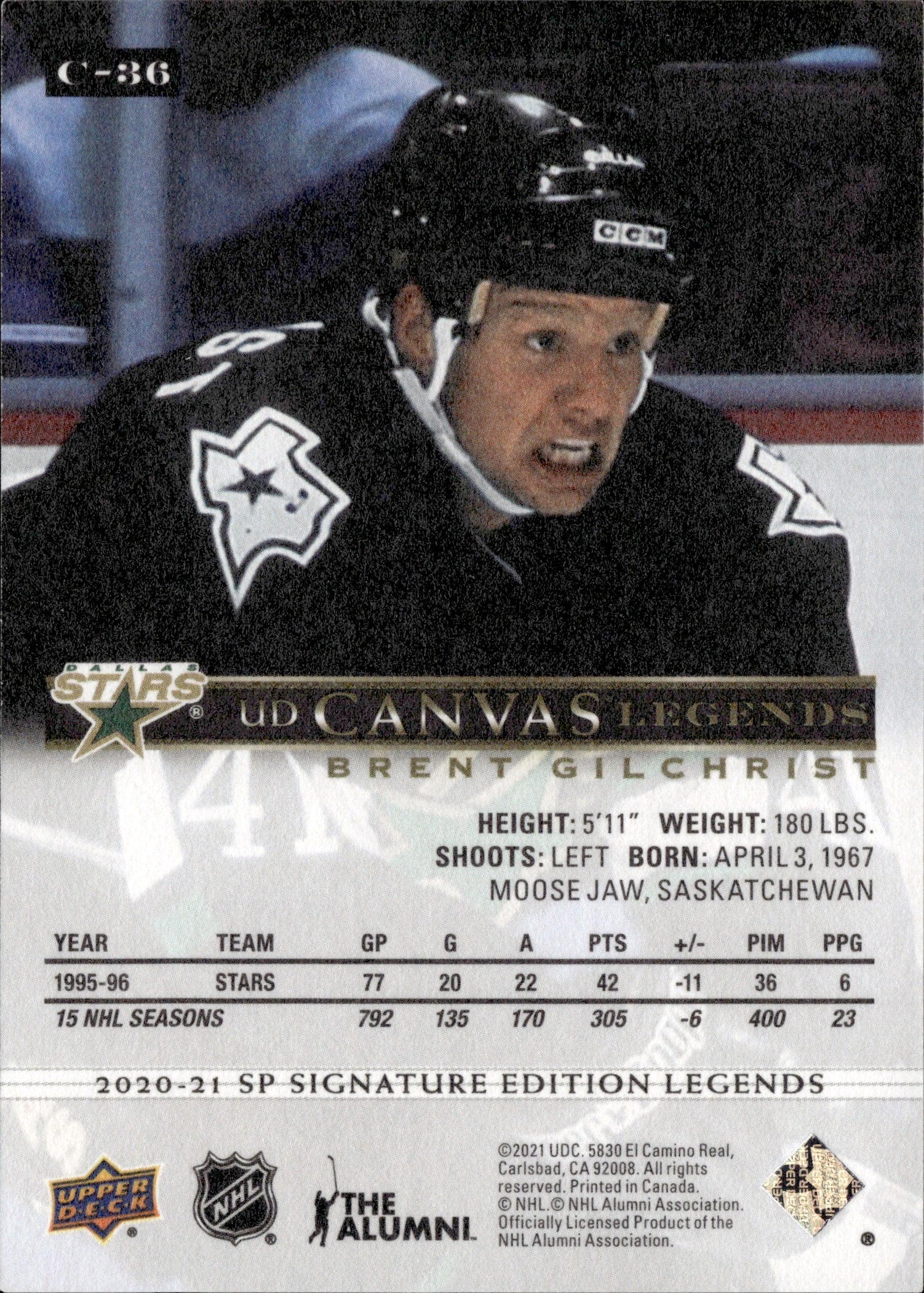 2020-21 Upper Deck SP Signature Edition Legends - UD Canvas #C-36 Brent Gilchrest - Dallas Stars