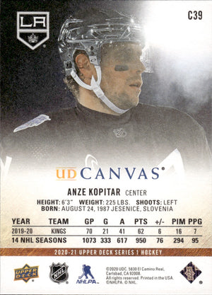 2020-21 Upper Deck Series 1 Hockey Canvas #C39 Anze Kopitar - Los Angeles Kings