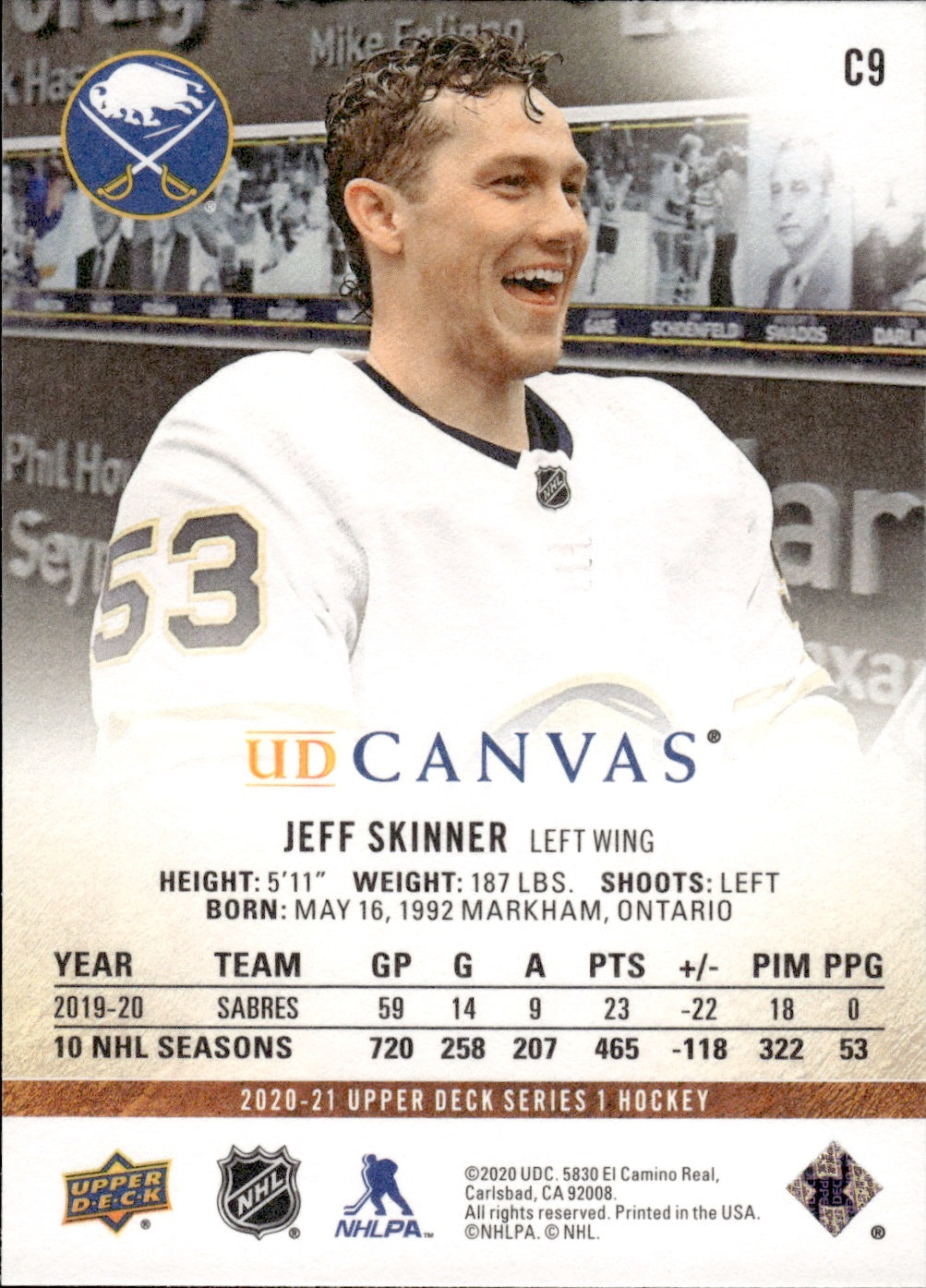 2020-21 Upper Deck Series 1 Hockey Canvas #C9 Jeff Skinner - Buffalo Sabres