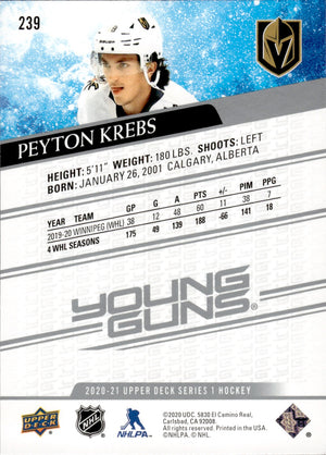 2020-21 Upper Deck Series 1 Hockey Young Guns #239 Peyton Krebs - Vegas Golden Knights