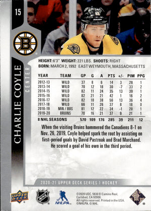 2020-21 Upper Deck Series 1 Hockey #15 Charlie Coyle - Boston Bruins