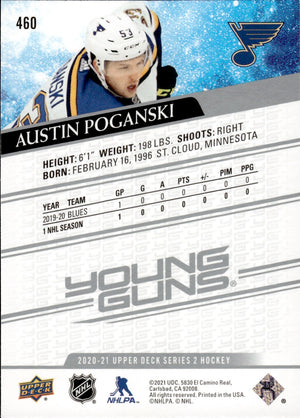 2020-21 Upper Deck Series 2 Hockey - Base - Young Guns #460 Austin Poganski - St. Louis Blues