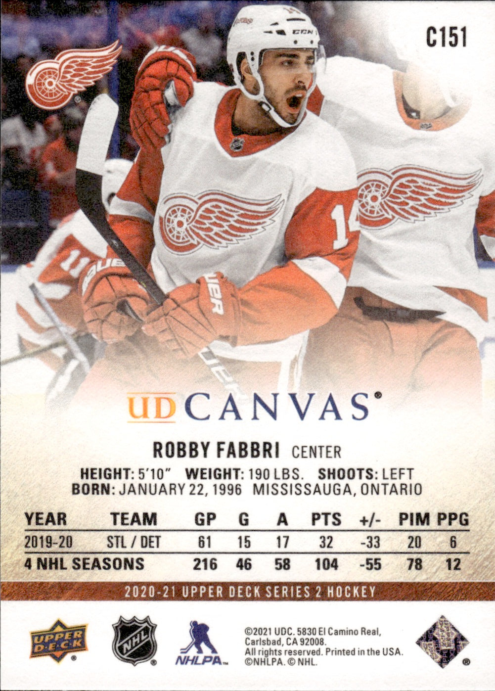 2020-21 Upper Deck Series 2 Hockey - UD Canvas #C151 Robby Fabbri - Detroit Red Wings