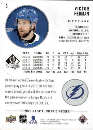 2020-21 Upper Deck Sp Authentic #	3 Victor Hedman - Tampa Bay Lightning