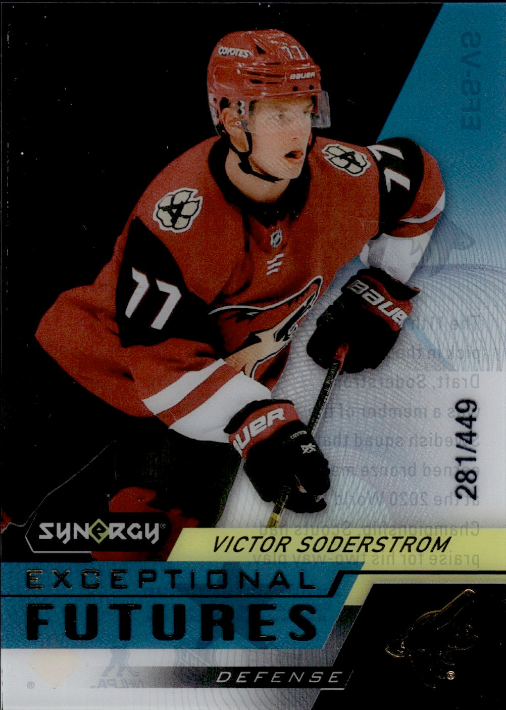 2020-21 Upper Deck Synergy Hockey - Exceptional Futures /449 #EFS -VS Victor Soderstrom - Arizona Coyotes